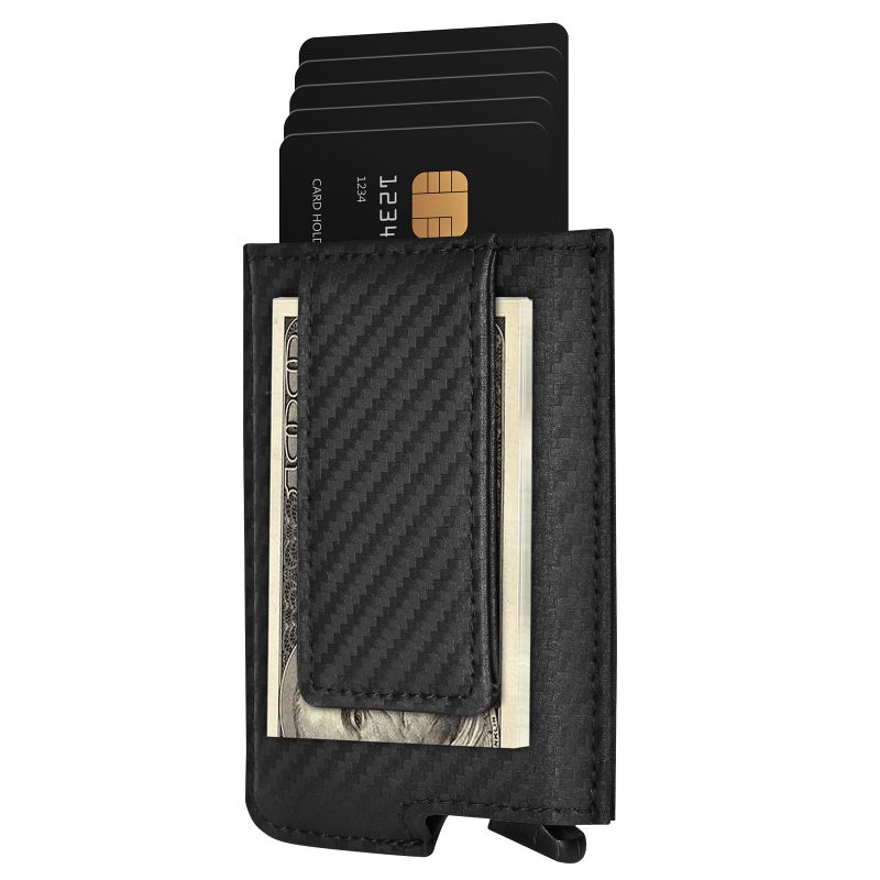 Dinghao RFID Blocking Slim Money Clip Aluminum Wallet Minimalist Automatic Pop-up Card Case (carbon fiberblack) - Image 1